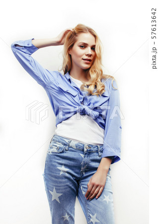 young pretty stylish blond hipster girl posing emotional isolated on white background happy smiling young pretty stylish blond hipster girl posing emotional isolated on white background happy smiling 57613642