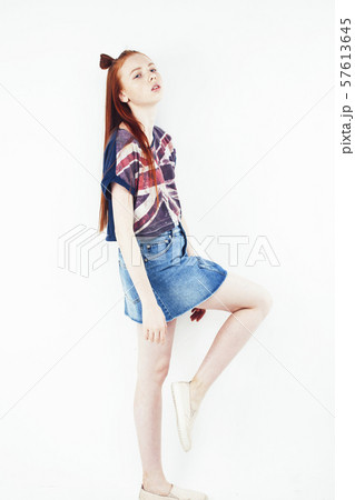 Beauty and skin care. Highly-detailed portrait of attractive redhead teenage girl with charming 57613645
