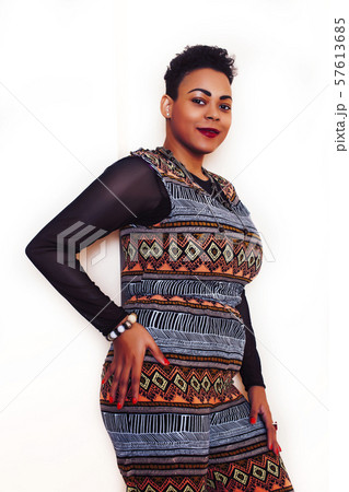 young pretty african american woman happy smiling posing against white background, lifestyle people young pretty african american woman happy smiling posing against white background, lifestyle people 57613685