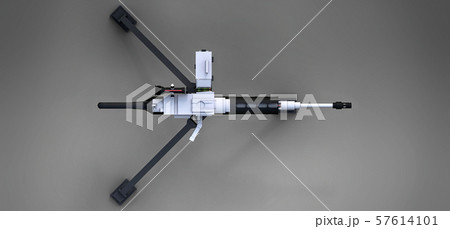 Large machine gun on a tripod with a full cassette ammunition on a grey background. 3d ilustration. Large machine gun on a tripod with a full cassette ammunition on a grey background. 3d ilustration. 57614101