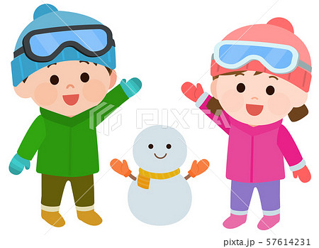 雪遊び 子供 男女 イラストのイラスト素材