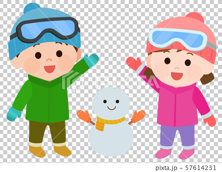 雪遊び 子供 男女 イラストのイラスト素材