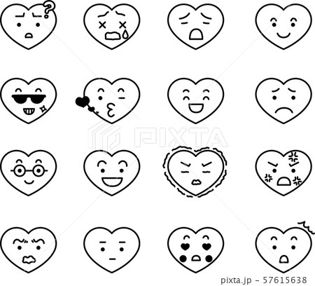 ハート型 恋愛 顔アイコン 表情 感情表現 シンプル イラスト セットのイラスト素材