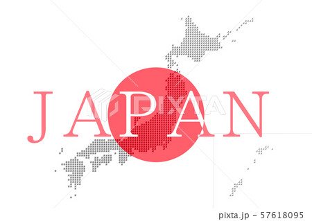 日本国旗と立体的なドットで構成された日本地図 57618095
