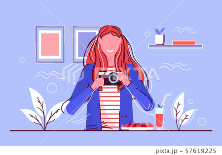 woman taking selfie picture in mirror smiling... - Stock Illustration  [57619225] - PIXTA