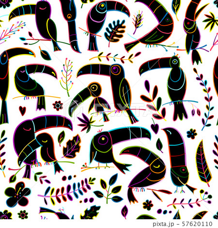 Toucans, paradise tropical bird. Seamless pattern for your design 57620110