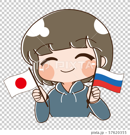 ベクター 日本とロシアを応援する人のイラスト素材