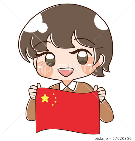 ベクター 中国の旗を持つ人のイラスト素材