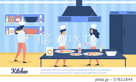 Restaurant or Pizzeria Kitchen Flat Vector Banner Restaurant or Pizzeria Kitchen Flat Vector Banner 57621844
