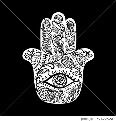 Indian ornate hand Hamsa, symbol. 57622528
