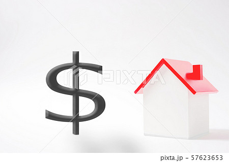 ミニチュアハウスとドル　 収入、資産、借金、購入などのイメージ 57623653