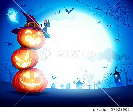 Halloween Pumpkin Pile. Stacked pumpkins in the moonlight. Jack O Lantern. Halloween Pumpkin Pile. Stacked pumpkins in the moonlight. Jack O Lantern. 57623905