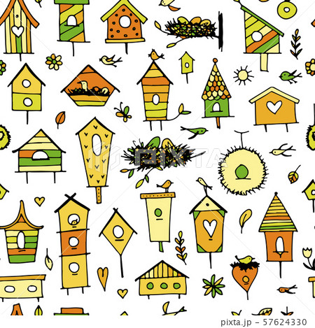 Birdhouses, seamless pattern for your design 57624330