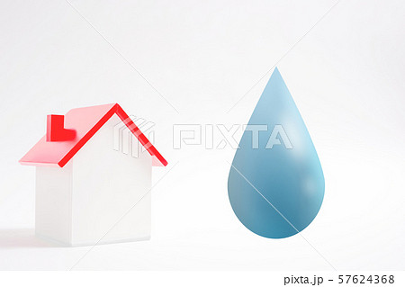 家と水滴 水回り 水道 トイレ ふろ 雨漏り 修理などのイメージのイラスト素材