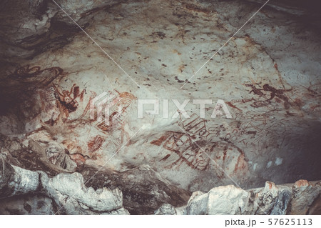 Prehistoric paintings in a cave, Phang Nga Bay, 57625113