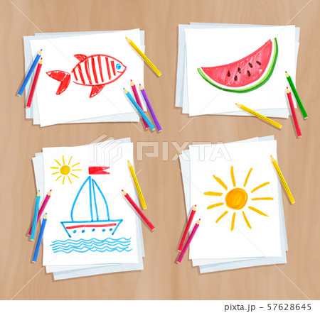 Child drawing of summer doodles Child drawing of summer doodles 57628645