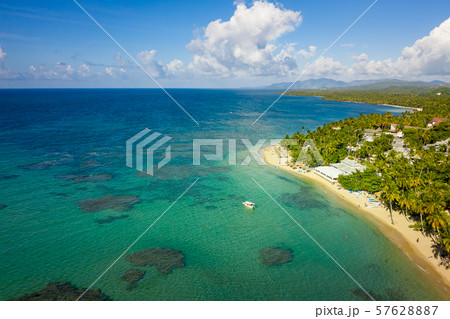 white boat anchored Samana peninsula 57628887