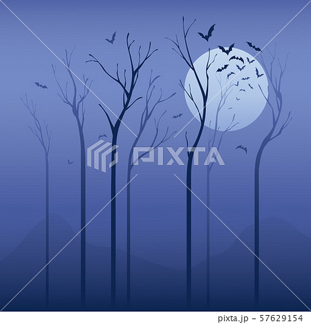 Halloween scary night. Dried tree in the night with bats. Halloween scary night. Dried tree in the night with bats. 57629154