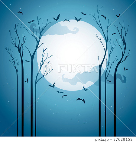 Halloween scary night. Dried tree in the night with bats. 57629155