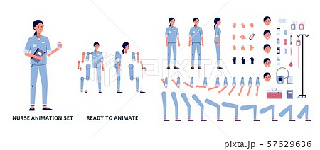 Nurse in uniform character set of body parts flat vector illustration isolated. 57629636