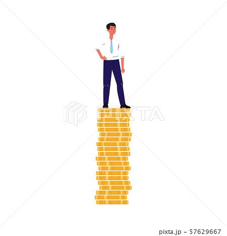 Financial growth with businessman on a pile of coins, flat vector illustration. Financial growth with businessman on a pile of coins, flat vector illustration. 57629667