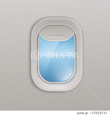 Airplane open window with view of the sky and sea realistic vector illustration. Airplane open window with view of the sky and sea realistic vector illustration. 57629731