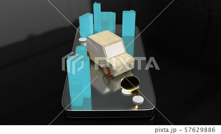 The car and city  on smartphone screen for map navigation app concept 3d rendering. 57629886