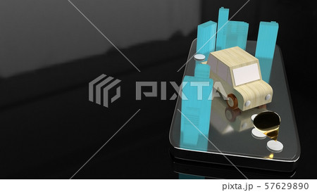 The car and city  on smartphone screen for map navigation app concept 3d rendering. 57629890
