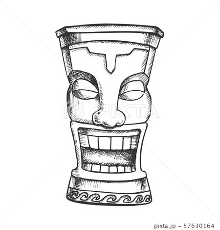 Tiki Idol Carved Wood Funny Totem Vintage Vector 57630164
