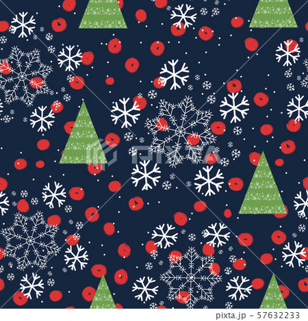 Seamless pattern with Christmas trees and snow - Vector 57632233