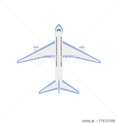 Flat isolated airplane from top view - cartoon plane icon with blue line 57632598