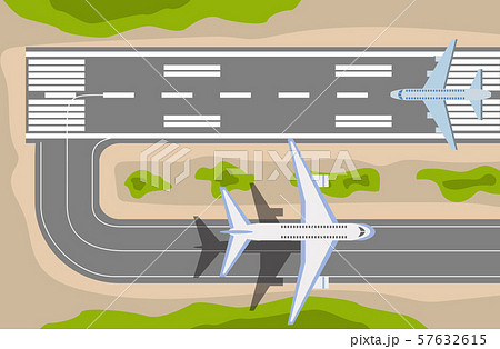Airplane Taxiing On Runway At Airport Top View のイラスト素材