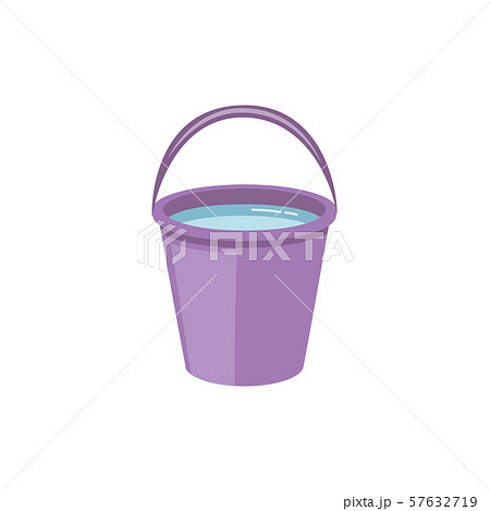 Plastic purple bucket full of water - flat cartoon vector illustration 57632719