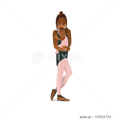 Black mother holding baby daughter in her arms - isolated vector illustration 57632724