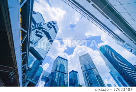 Looking up to high-rise office buildings, 57633487