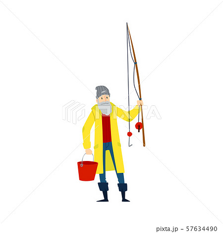 Fisherman or angler holding fishing rod the flat vector illustration isolated. 57634490