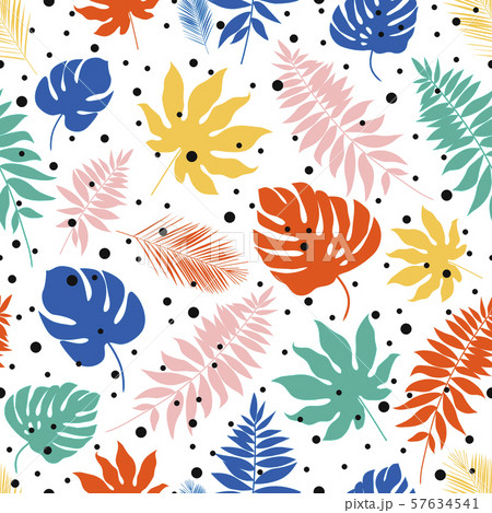 Vector tropical abstract seamless pattern. Tropical palm leaves. Abstract repeated background. For paper, cover, fabric, gift wrap, wall art, interior decor - Vector Vector tropical abstract seamless pattern. Tropical palm leaves. Abstract repeated background. For paper, cover, fabric, gift wrap, wall art, interior decor - Vector 57634541