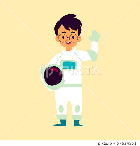 Cute little racer boy holding helmet cartoon isolated flat vector illustration. 57634551