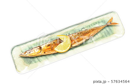 水彩焼き魚のイラスト素材
