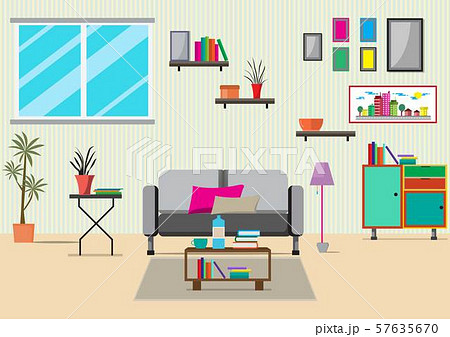 The Living Room With Furniture There Are Many のイラスト素材