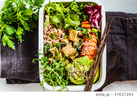 Lunch box with healthy vegan food. Bento box  57637263