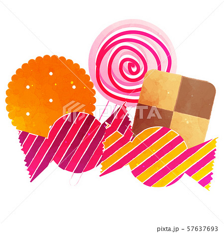 ハロウィン お菓子 クッキー クラッカー アメ キャンディー トリックオアトリート 水彩のイラスト素材