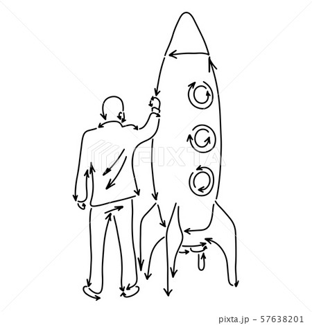 businessman holding big rocket made from arrows businessman holding big rocket made from arrows 57638201