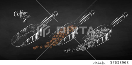 Chalked collection of metal coffee scoops 57638968