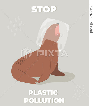 Stop ocean polluting poster with sea lion 57639525