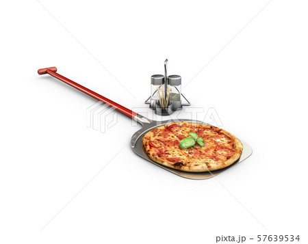 3d Illustration of Hot pizza slice with melting cheese, isolated white 57639534