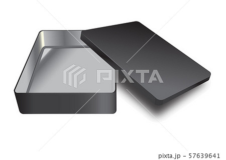 Template of metal box with cover up. Vector silver inside and black outside realistic box 57639641