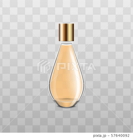 Elegant glass perfume bottle with yellow liquid and gold cap Elegant glass perfume bottle with yellow liquid and gold cap 57640092