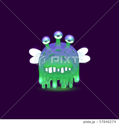Gross cartoon alien monster with dripping slime skin with three bored eyes and glowing green and Gross cartoon alien monster with dripping slime skin with three bored eyes and glowing green and 57640274