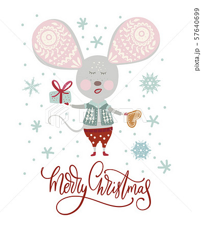 Christmas vector cartoon mouse in a flat style. Christmas vector cartoon mouse in a flat style. 57640699